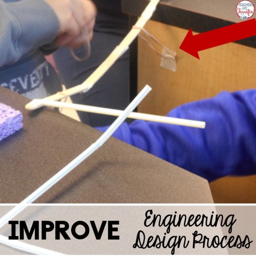 The Engineering Design Process step 5 is the Improve step. This is a natural step during which changes are made to a structure. When kids see that something doesn't work, they fix it!