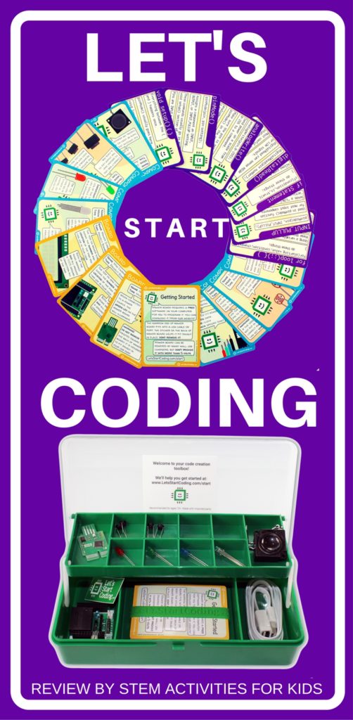 A review of the Let's Start Coding kit. Start building with electrical components such as LEDs, speakers, and microcontrollers, and then create and modify programs to see what happens! A great hands-on STEM exploration kit for both hardware and software.| STEM Activities for Kids
