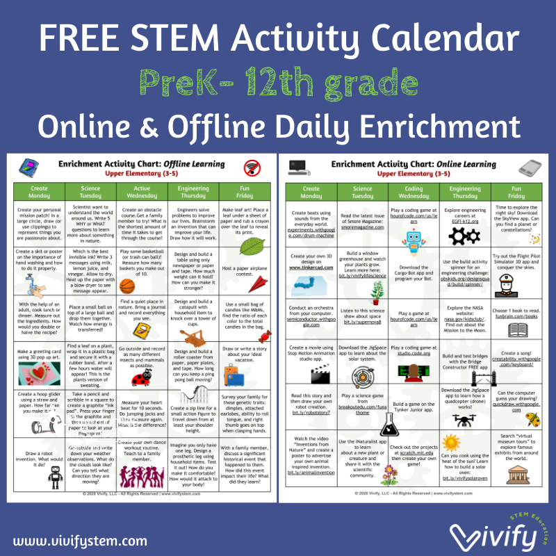 STEM at Home - Ideas by Vivify STEM- STEM Project Calendar FREEBIE