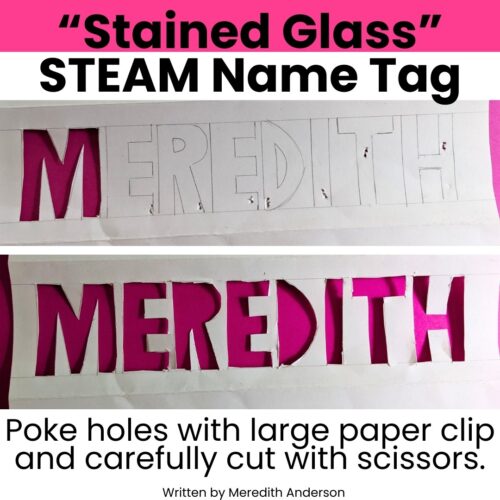 STEAM paper name tag with name letters cut out