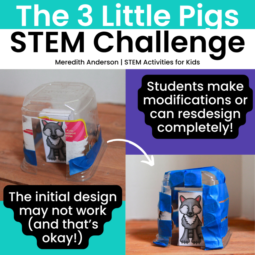 Follow the Engineering Design Process while doing the 3 Little Pigs STEM Activity. Improve or redesign the prototype!
